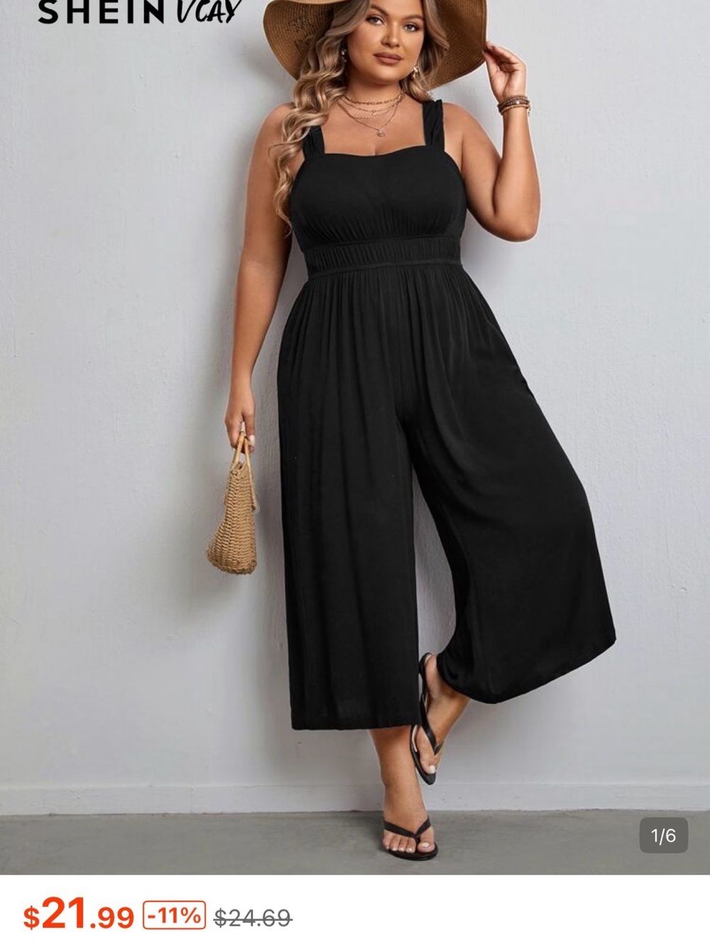 SHEIN Black Wide-Leg Square Neck Jumpsuit